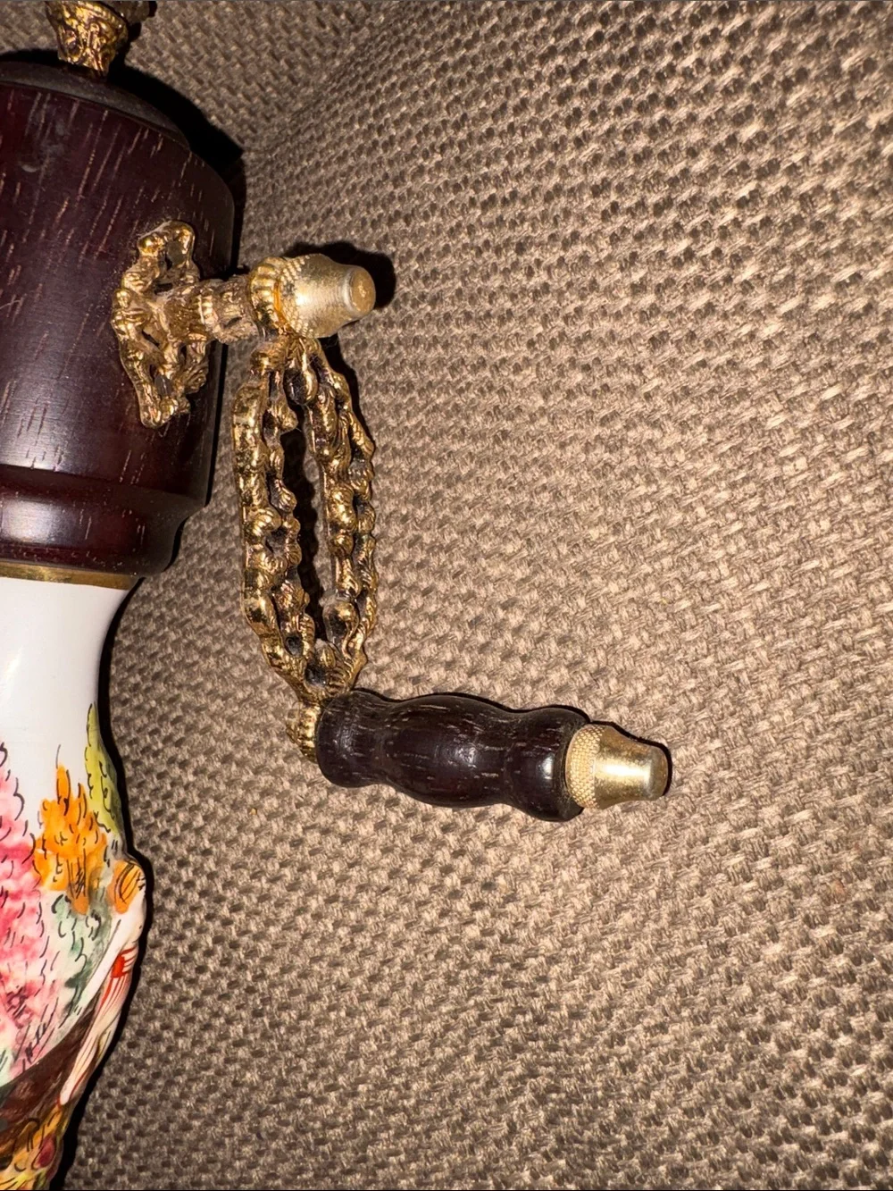 Rare find vintage Capodimonte musical pepper grinder.  Porcelain brass & wood.